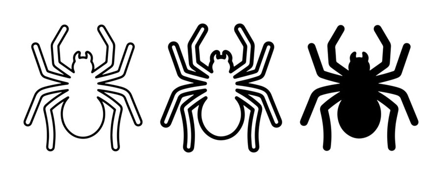 Spider Icons Set, Arachnid Vector Graphics, Black and White Insect Silhouettes for Halloween and Nature Designs