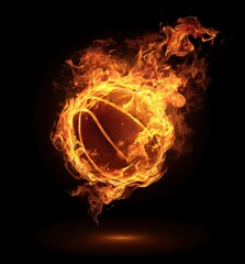 Fototapeta premium Basketball engulfed in dynamic intense flames against a black background with basketball background competition conceptual combustion dramatic isolated equipment professional championship