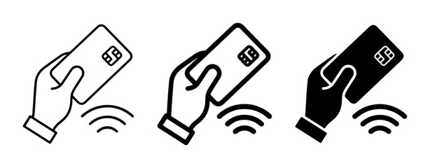 Contactless Payment Icons: Hand Holding Credit Card, NFC Technology, Wireless Transaction Set © Shakil