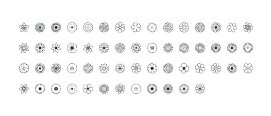 Fototapeta premium Collection of hand-drawn outline flower icons in various styles and shapes