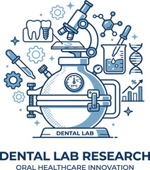 Naklejka premium Dental lab research concept with microscope and teeth implant tools for oral healthcare and medical innovation design