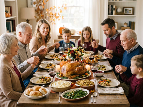 Multigenerational family enjoying a delicious Thanksgiving dinner