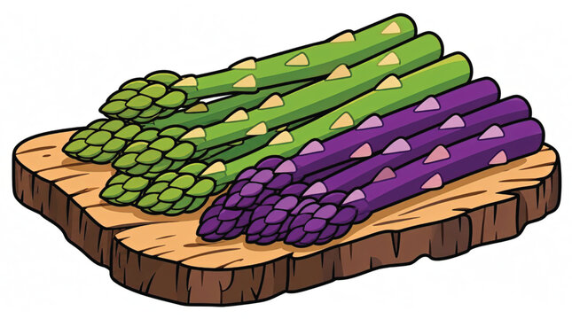 Fresh green and purple asparagus bunch.