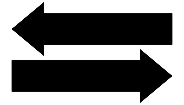 Two horizontal arrows pointing opposite directions icon black left and right arrows transfer exchange symbol direction sign isolated on white background vector