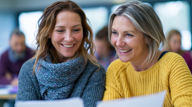 Adult learner and instructor sharing supportive mentorship in training room