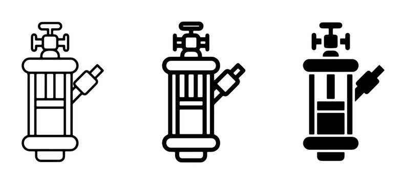 Gas Cylinder Icons, Compressed Gas Tank Symbols, Industrial Gas Container Vector Graphics
