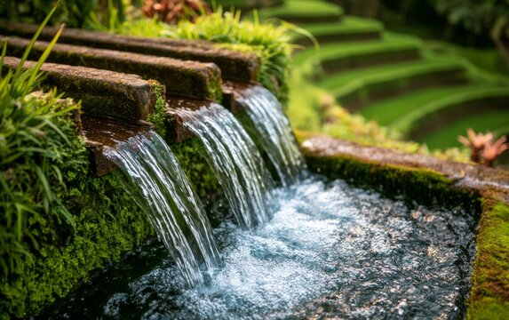 Traditional Subak Irrigation Weir and Water Division in Bali Landscape