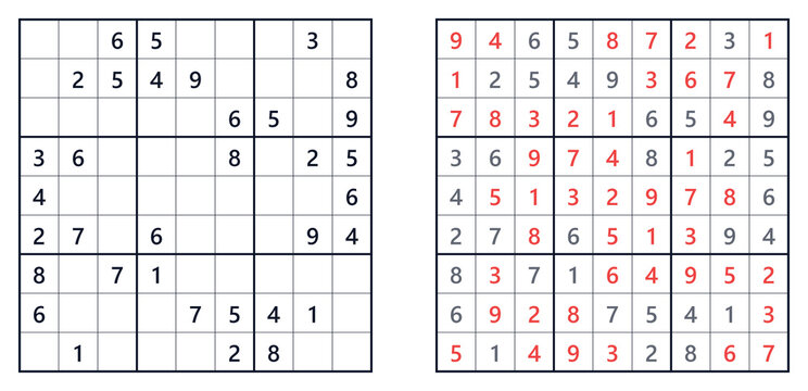 Sudoku puzzle 9x9 medium level for adults printable with answers A4