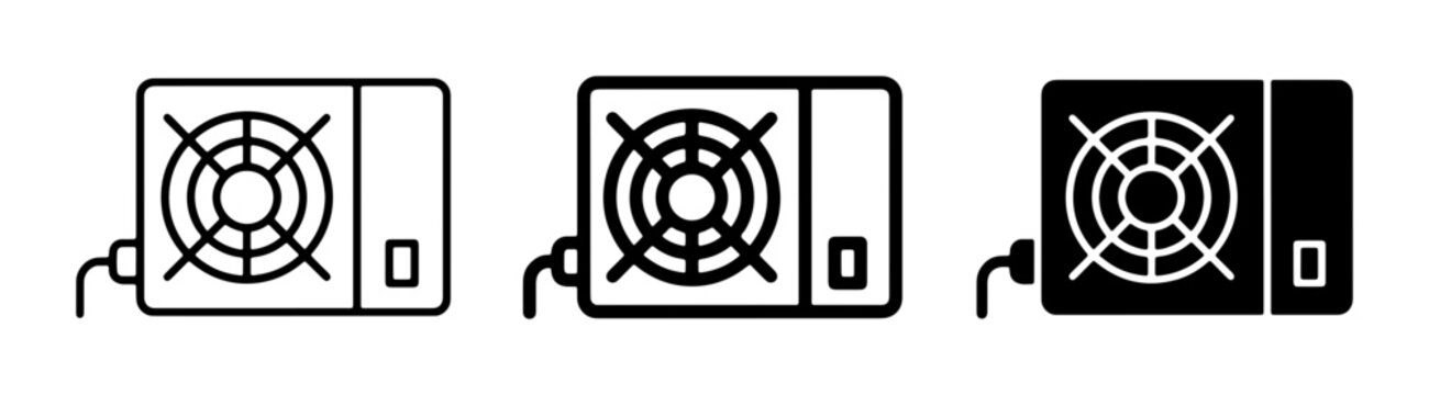 Computer Power Supply Unit Icons, PSU Vector Graphics, PC Hardware Components, Digital Power Supply Symbols