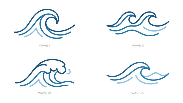Minimalist flat vector illustration of ocean waves collection set