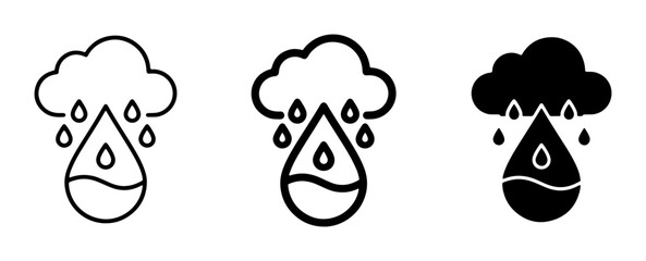 Fototapeta premium Rain Cloud Icons, Water Drop Symbol, Weather Forecast Graphics, Set of 3 Vector Illustrations