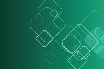 Fototapeta premium Overlapping rounded squares and dotted grid pattern on a dark to light emerald green gradient background