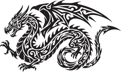 Fototapeta premium Tribal Dragon Tattoo Vector Illustration for Fantasy Art Design