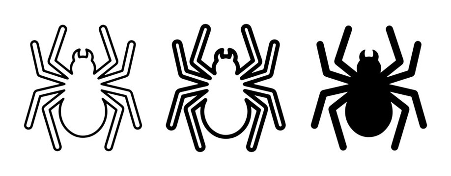 Spider Icons Set, Vector Graphics Collection of Arachnid Silhouettes and Outlines for Halloween and Insect Themes
