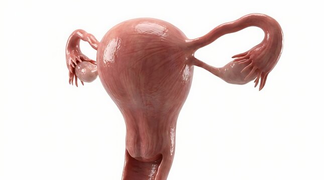 3d illustration of human female reproductive system including uterus, ovaries and fallopian tubes isolated on white background