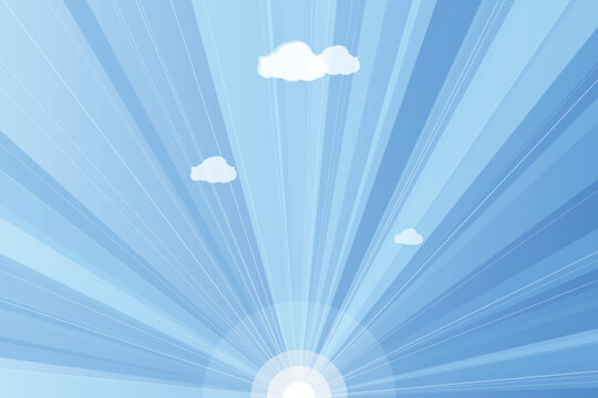Radiant sunburst sky with soft white clouds sunrays blue