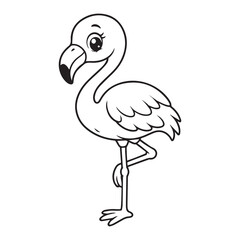 Obraz premium Cute Cartoon Flamingo Coloring Page Vector Illustration