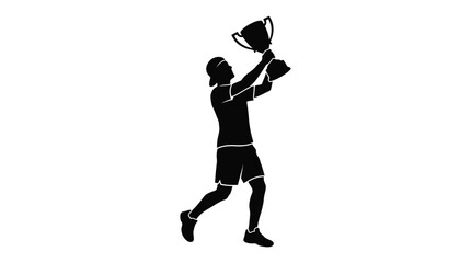 Obraz premium Silhouette Of Athlete Raising Trophy In Victory Black Silhouette