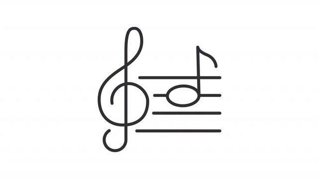 Animated musical notes line icon. Music lesson animation. Building blocks of melody. Harmonic sounds. Academic subject learning. Outline element on white background. HD video with alpha channel