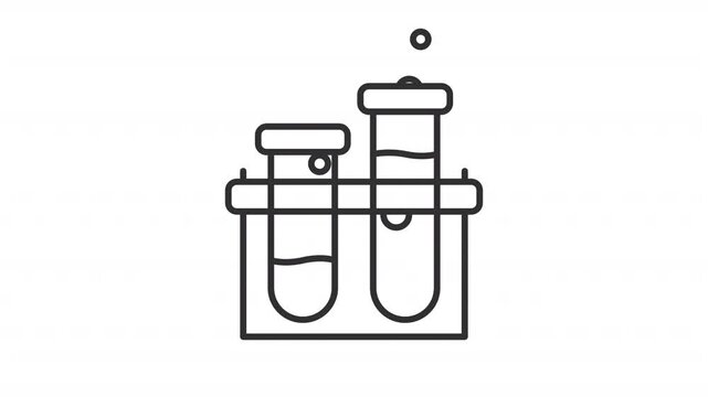 Animated test tubes with samples line icon. Science animation. Chemical lab flasks for specimens. Scientific research glassware. Outline element on white background. HD video with alpha channel