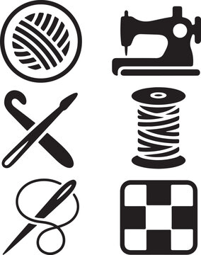 Sewing and needlework icon collection set with needlework knitting creative equipment handmade