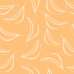 Obraz premium seamless pattern with autumn leaves from deciduous trees placed randomly in line art style on a yellow background, for thematic postcards, social networks or textiles