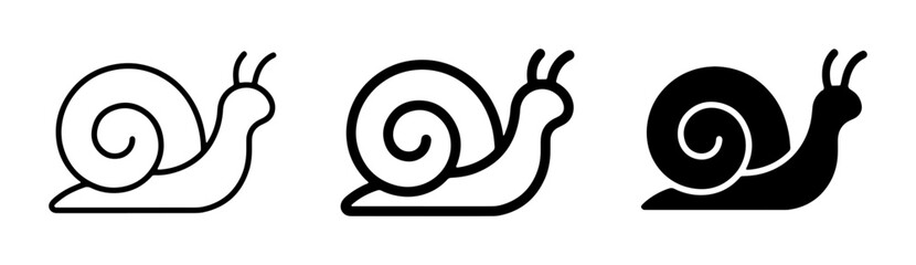 Snail Icons Set: Outline, Line Art, and Solid Silhouette Vector Graphics for Nature, Slow Movement, and Gastronomy Concepts © Sadia