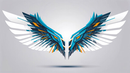 Obraz premium Futuristic Mecha Wings Illustration with Cyberpunk Blue and Gold Angular Metallic Feathers Vector Art