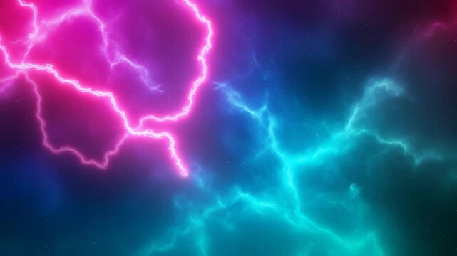 Neon lightning storm abstract background: vibrant pink and blue electric energy 4K Ai HD high quality video.