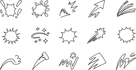 Hand drawn speech bubbles and comic effects collection black line art vector illustration © Universal Icons Lab