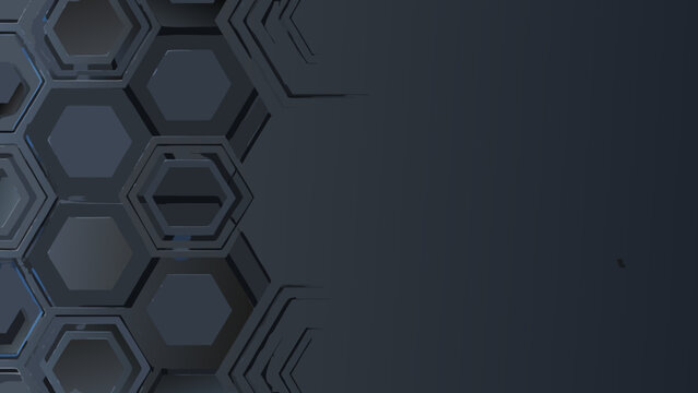 Hexagonal pattern in dark gray tones creates a futuristic geometric background texture hexagons honeycomb shape