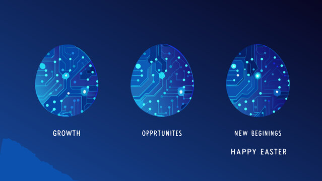 Circuit board pattern with blue glow a vector illustration for a technology themed easter greeting