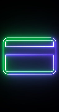 Vertical Neon Credit Card Symbol Digital Payment Banking and Fintech Icon Animation