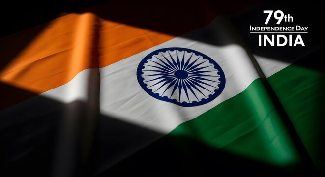 Indian flag waving with independence day text overlay 79th celebration