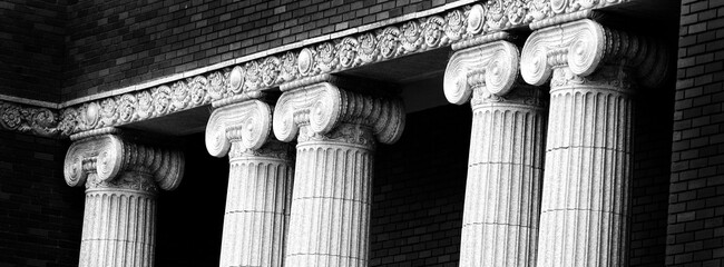 Naklejka premium Modern Building Courthouse or Library or Museum with Columns in Architecture Texture Building
