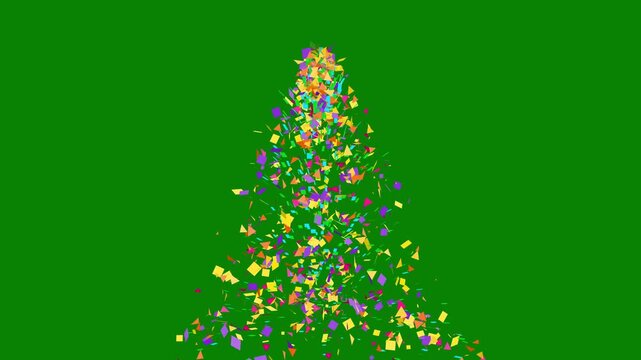 Colorful paper confetti fountain explosion from bottom center on green background for party festive video overlay