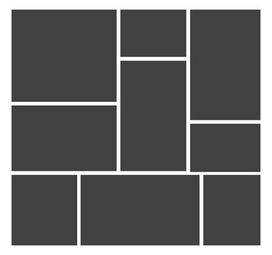 9 Empty geometric photo collage grid rectangle template shape. Modern tiles pattern mosaic for portfolio presentation. Background and photo album for wall mood board.