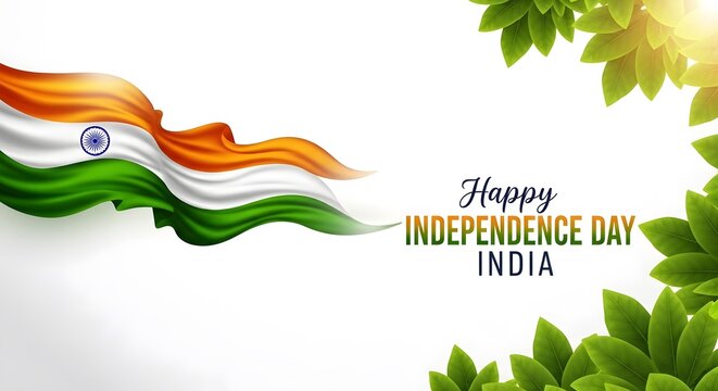 Indian independence day celebration with flag and tropical foliage