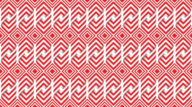 Seamless geometric pattern with red and white chevron stripes isolated on transparent background