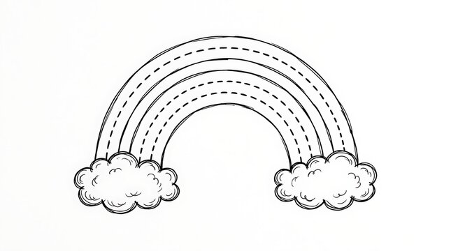 Outline of a rainbow with dashed lines and clouds drawing