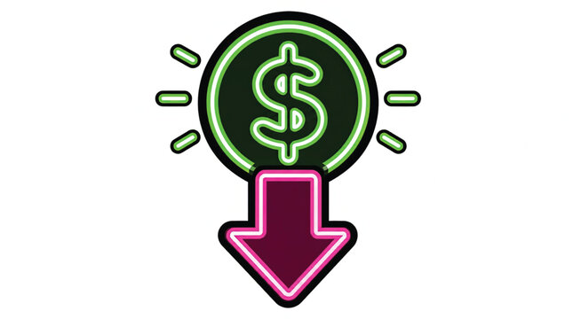 Neon dollar sign with arrow down.
