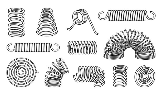 Metal Coil Springs and Slinky Toy Shapes Vector Illustration Collection