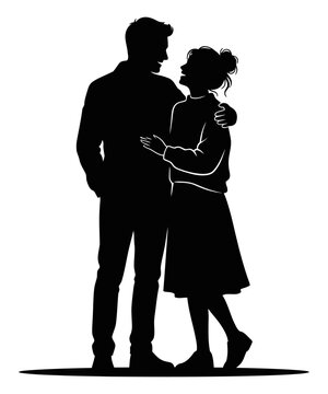 Happy young adult couple embracing and smiling looking at each other clean vector silhouette illustration .silhouette degin .silhouette degin
