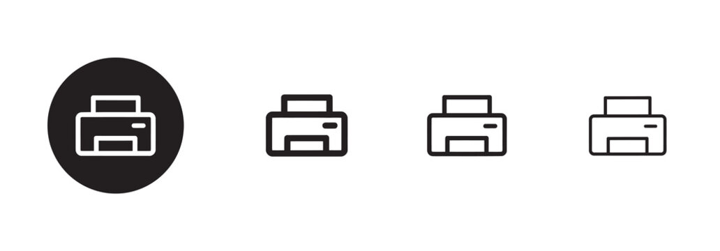 Printer icon set in various styles for office equipment and document printing concepts