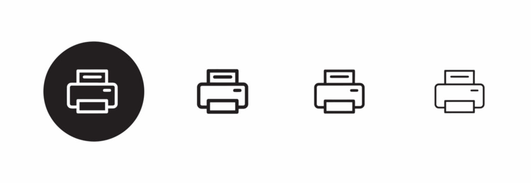 Minimalist printer icon set for office equipment and digital document print concepts