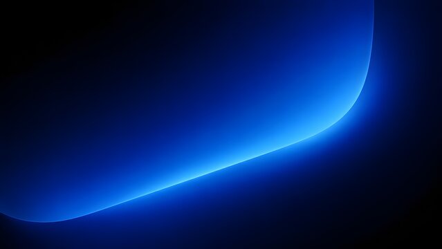 Abstract blue light wave on black background, glowing smooth curve design element, futuristic digital wallpaper, dynamic motion effect, minimalist dark aesthetic