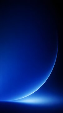 Abstract blue background with a glowing curved light shape, minimalist design with a soft gradient and deep shadows, modern digital art wallpaper