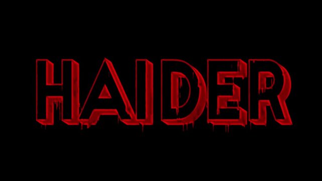 Haider Islamic hero 3d shape text design with blood dripping animation