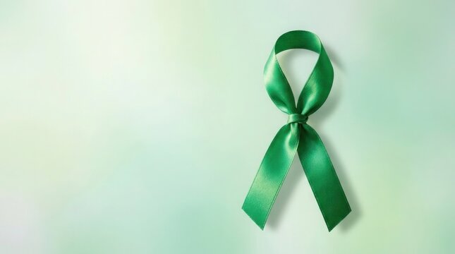 Green ribbon on a soft green background with subtle gradient effect