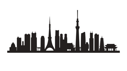 Fototapeta premium Tokyo Skyline Silhouette - Iconic Japanese Cityscape with Famous Landmarks
